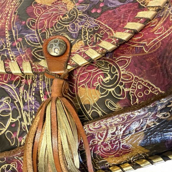 PATRICIA NASH Leather Metallic Tooled Lace Beaumont Flap Crossbody Bag in Multi - Picture 6 of 15